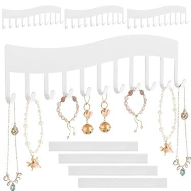 Imagem de Organizador de joias para pendurar 4 peças, suporte organizador de colar montado na parede sem perfuração, exibição de colares modernos de fácil instalação com 11 ganchos para pulseiras, brincos