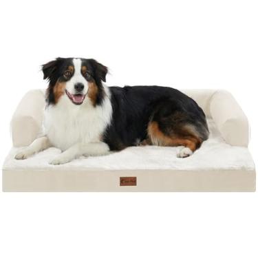 Imagem de Casa Paw Camas ortopédicas para cães de tamanho grande, com espuma impermeável para ovos, camas grandes para cães com reforço confortável de 88 x 55 cm, camas laváveis para animais de estimação com