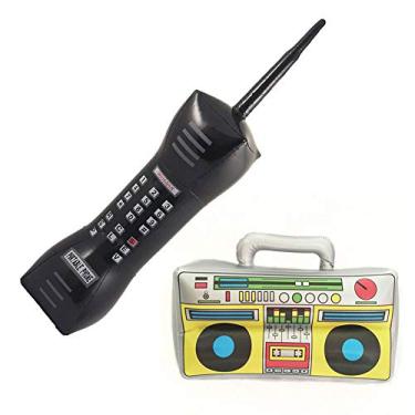 Imagem de Zyyini Novidades Adereços Infláveis ​​de Rádio Boombox para Celular para Decoração de Festa Dos Anos 80 e 90, Design Realista para Cosplay, Material de PVC Leve, Preto/prata (Cores sortidas)