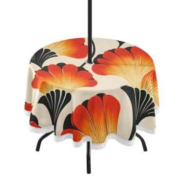 Imagem de CEBUGI Toalha de mesa redonda para uso externo, estampa floral, impermeável, com furo Umberlla, capa de mesa lavável para pátio, cozinha, sala de jantar, 152 cm