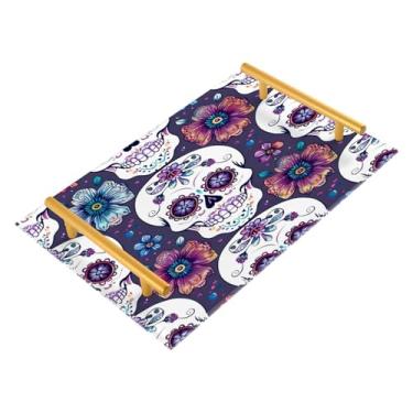 Imagem de Wassud Bandeja de banheiro com estampa de caveira de açúcar, bandejas de perfume, alça de maquiagem, cômoda, quarto, cozinha, bancada, mesa, 30 x 20 cm