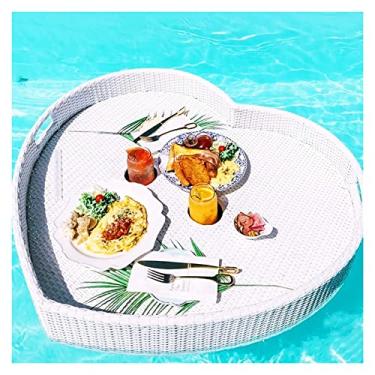 Imagem de Bandeja de servir flutuante mesa de piscina, bandeja de piscina flutuante portátil, bandeja de servir flutuante, bandeja de café da manhã elegante na água, piscina de tecido de vime (cor: marrom (WHI