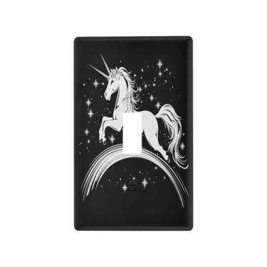 Imagem de Wassud Placa de cobertura para interruptor de luz, capa decorativa de cavalo branco, placa de parede para tomadas elétricas, interruptor único, 11 x 6 cm