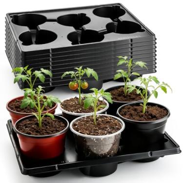 Imagem de RooTrimmer Bandejas redondas de 6 células para vasos de 15 cm, bandeja de transporte de mudas resistente e espessa, bandeja de transporte de vasos de berçário durável para guardar vasos de plástico de