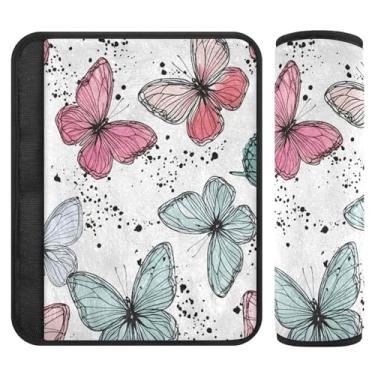 Imagem de Burbuja Capa para cinto de segurança de carro Butterflies Protetor de cinto de segurança de carro macio confortável para alça de ombro de assento, 1 par pequeno