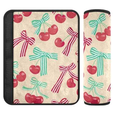 Imagem de Burbuja Capa para cinto de segurança de carro Cherry Bow, macio, confortável, protetor de cinto de segurança para alça de ombro de assento, 1 par médio