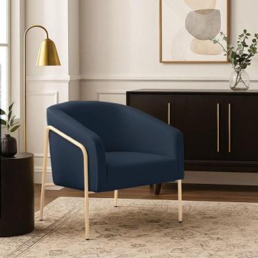 Imagem de Poltrona Sala Industrial Alta Champanhe Stella Suede Azul M D03 - D'ro