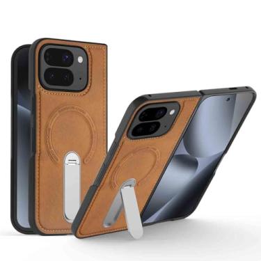 Imagem de LTLMYDAM Capa fina para Google Pixel 10 Pro Fold, mini capa dobrável com sucção magnética de couro estilo empresarial capa à prova de choque, laranja, 10 dobras profissionais