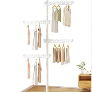 Imagem de Cabideiro Vertical com 4 Braços Multiuso, Branco, Metal e Plástico, 3,1m Altura, Ajustável, com Rodízios