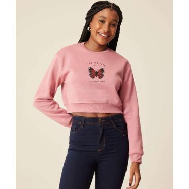 Imagem de Blusão Feminino Cropped Moletom Marisa-70834, Rosa, GG