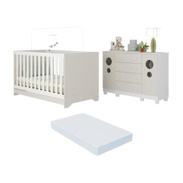Imagem de Berço Americano 3 em 1 com Colchão Incluso e Cômoda 2 Portas 4 Gavetas Bombom Multimóveis MP4720