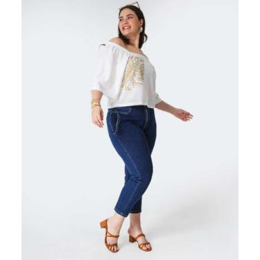 Imagem de Calça Plus Size Feminina Jeans Mom Sawary-75012, 50, Jeans azul