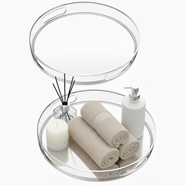 Imagem de Amazing Abby - Sultana - Pacote com 2 bandejas redondas de acrílico transparente (30 cm de diâmetro), organizador de bandeja de plástico, economia de espaço com alças embutidas, perfeito para mesa de