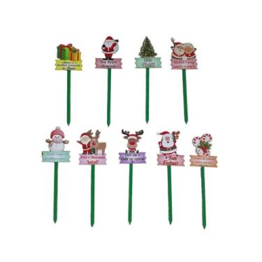Imagem de 10 Placa de Natal Decorativa com Estaca Enfeite Natalino para Jardim e