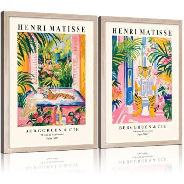 Imagem de Impressão em tela emoldurada de Henri Matisse Tiger Pôster de pintura moderna colorida pôster de banheiro engraçado sala de estar quarto galeria decoração de parede de casa 30,5 x 40,6 cm x 5 cm