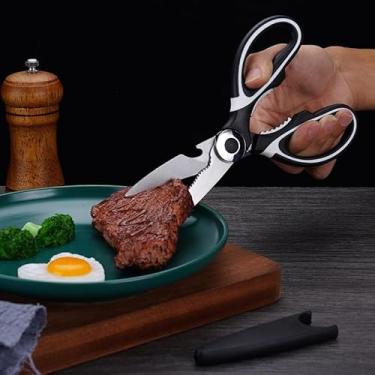 Imagem de Tesoura de cozinha pesada com aderência confortável, tesoura de aço inoxidável com bainha protetora para uso diário (preto)