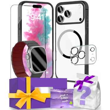 Imagem de AOKOOR Capa para iPhone 17 Pro e pulseira de relógio Apple, caixa de presente para mulheres e homens, com protetor de tela de vidro temperado e protetores de câmera, presente de aniversário para