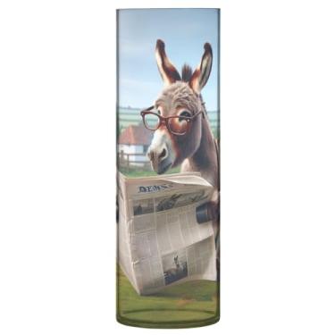 Imagem de JUZIHAI Vaso de jornal Donkey Reading para flores 9,9 cm x 30 cm Cilindro de plástico moderno vaso de flores para centro de mesa de casamento decoração de casa