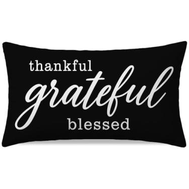 Imagem de PANDICORN Capas de almofada decorativas 12x20 Grateful Thankful Blessed preto branco moderno decoração casa de fazenda capa de almofada lombar para casa sala de estar quarto sofá sofá varanda pátio