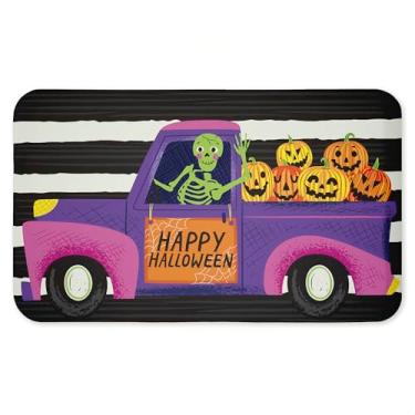 Imagem de Tapete antifadiga Happy Halloween Skeleton Driver, tapete ergonômico acolchoado para cozinha e pé com suporte antiderrapante, tapete confortável ecológico, design por Arrolynn Weiderhold, 76 cm x 45