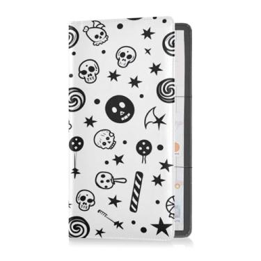 Imagem de JUZIHAI Porta-cartão de registro e seguro de carro pirulito de caveira de Dia das Bruxas, porta-luvas de couro, organizador de porta-luvas para documentos, carteira de motorista, decoração