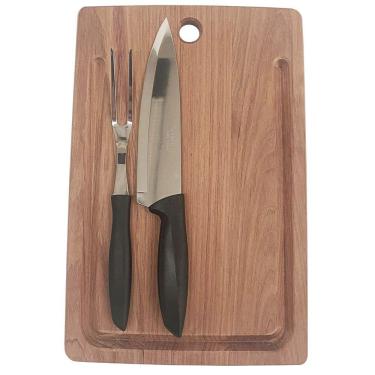 Imagem de Kit Tábua Garfo E Faca Em Madeira Jatobá Com Brancal E Acabamento Lixado. Tramontina
