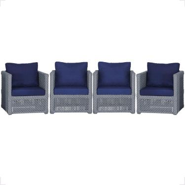 Imagem de 4 Poltronas Madri Alumínio Corda Náutica Estofado 10 Trama Prata