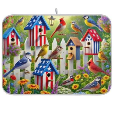 Imagem de Birdhouses Tapetes de secagem de pratos de jardim, 45 x 61 cm, reversível para café, tapetes absorventes para decoração de bancada de cozinha