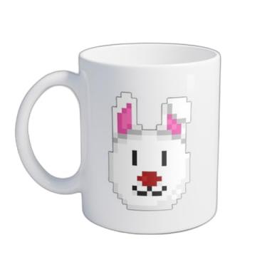 Imagem de Caneca Xícara de Café Porcelana 300ml Com Desenho Cabeça de Coelho Pixel Art