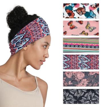 Imagem de QIUTIMIY Bandanas femininas antiderrapantes – Pacote com 6 faixas de cabelo macias e elásticas para cabelo feminino – faixas esportivas modernas para ioga, treino, corrida, academia, uso diário