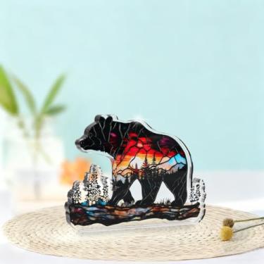 Imagem de 1 placa acrílica colorida, "urso com floresta", ideia de presente de 10 cm e acessório de férias, ornamento de artesanato, decoração de casa, lembrança de centros de mesa/BJ-06