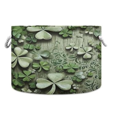 Imagem de Wassud Cesta de armazenamento de paredes de trevo de quatro folhas com alças cesto de lavanderia redondo caixas de armazenamento de lona cobertor de armazenamento para berçário 51 x 50 x 35 cm