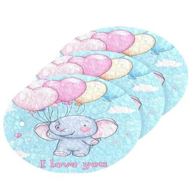 Imagem de Wassud Esponjas de balão de coração fofas de elefante festivo cozinha polpa de madeira esponja de lavar louça esponjas para louças, panelas, utensílios de limpeza de banheiro doméstico pacote com 3