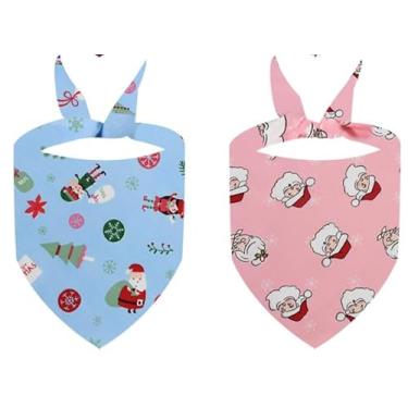 Imagem de Conjunto de 2 bandanas natalinas para cães com cachecol combinando, bandana festiva para animais de estimação e flores, acessórios para cães pequenos