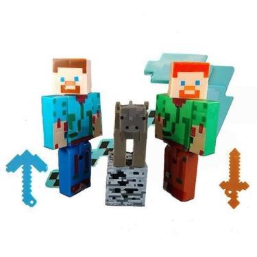 Imagem de Kit Minecraft 2 Bonecos + Espada/Picareta 31 cm