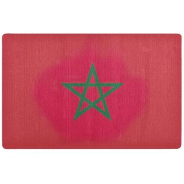 Imagem de Capacho personalizado com bandeira nacional do Marroco, tapetes engraçados à prova d'água, tapete de porta ao ar livre, tapetes laváveis para entrada interna 81 x 50 cm
