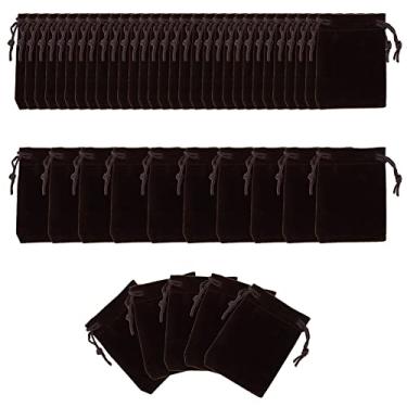 Imagem de AKOAK 50 peças 5 x 7 cm bolsa de cordão de veludo, bolsa de embalagem de exibição de joias pequenas, bolsa de presente de doces, bolsa de presente de Natal/casamento de festa (marrom)
