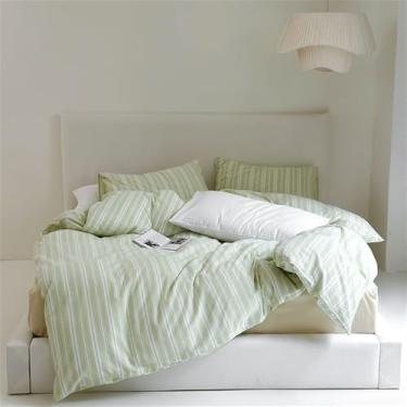 Imagem de Conjunto de cama com estampa simples de listras pretas, incluindo capa de edredom, lençol e fronha, tamanho solteiro, casal, queen e king. Disponível em 5 peças.