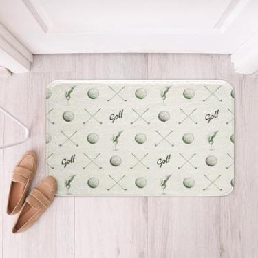 Imagem de Homewish Tapetes de banheiro com bola de golfe, tapete de banho antiderrapante para esportes de golfe, estampa verde, tapete de banheiro interno, tapete decorativo de banheira absorvente branco macio