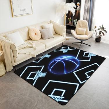 Imagem de Tapetes de área de basquete, quadra de basquete, antiderrapante, bola esportiva, jogos, tapete de entrada, azul neon, preto, casa, sala de estar, quarto, decoração, 9,5 x 1,5 m