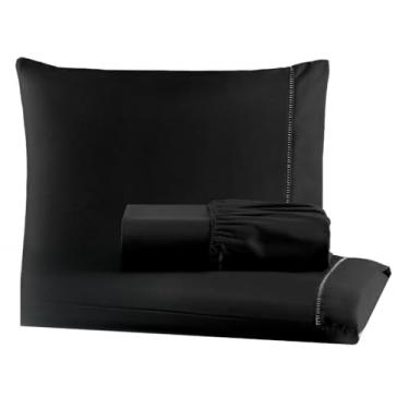 Imagem de Kit Jogo Lençol Cama Box Casal Queen King Solteiro Berço 400 Fios Micro Varios Tamanhos(PRETO,SOLTEIRO)