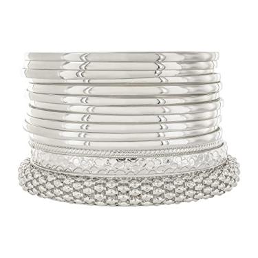 Imagem de And Lovely Pulseira com várias texturas folheadas a ouro 14K ou ródio plus size - Conjunto de 15, 3 inches (77 mm) in diameter, Metal, Sem Pedra Preciosa