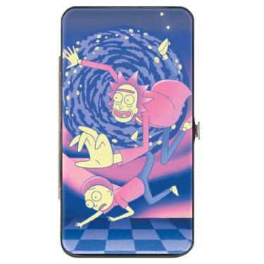 Imagem de Buckle-Down Carteira Rick and Morty, articulada, portal Rick and Morty e blocos de ícones, colagem azul rosa, couro vegano
