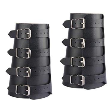 Imagem de Milageto 2 pulseiras de couro masculinas estilo grande viking punk rock