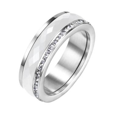 Imagem de Anel De Noivado E Casamento Feminino Em Aço Inoxidável Titânio Com Cer