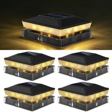 Imagem de vighep Luzes de poste solares 4 x 4 para ambientes externos com 2 modos de cor, pacote com 4 lâmpadas pretas de cerca movida a energia solar, à prova d'água, ajuste de 9 x 9 cm, 4 x 10 cm, postes de