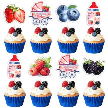 Imagem de Wonmelody 24Pcs Berry Baby Shower Cupcake Toppers A Berry Sweet Baby is On the Way Decor Strawberry Welcome Babies Cake Topper Strawberry Blueberry Cupcake Decor for Fruit Newborn Gender Reveal