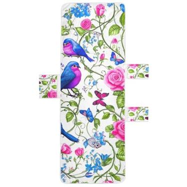 Imagem de Blue Bird Rose Capa de toalha para espreguiçadeira de borboleta colorida para piscina, sala de praia, espreguiçadeira de piscina ao ar livre, 203 x 76 cm
