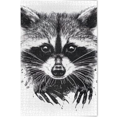 Imagem de Quebra-cabeça fofo guaxinim preto branco 500 peças para adultos pintura de arte floral exclusivo colorido quebra-cabeça personalizado jogo técnico presentes, 52 cm x 37,8 cm