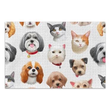 Imagem de Quebra-cabeça de 1000 peças com estampa de sorriso, cachorro, gato, animal de estimação, 1000 peças, pintura de arte floral, brinquedo adulto divertido, presente de elefantes brancos, 75 x 40 cm